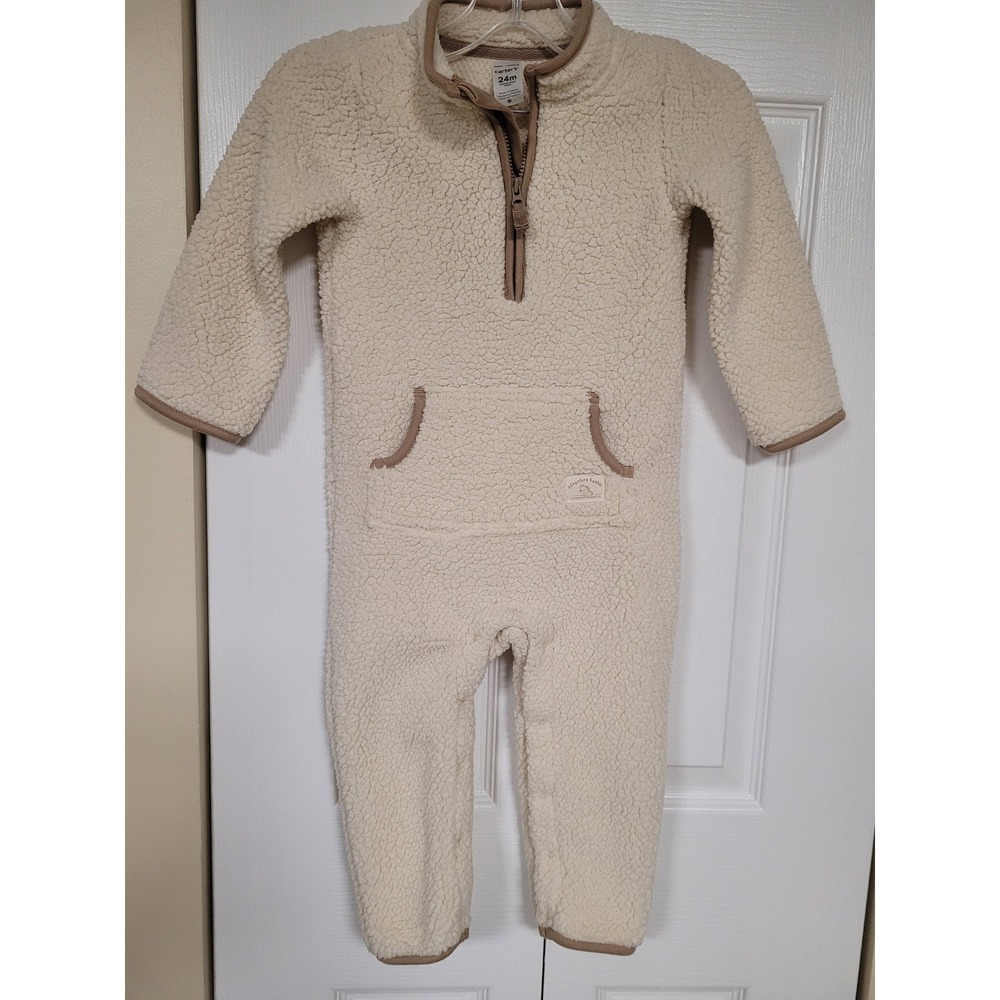 Carters Adventure Seeker Sherpa Fleece Jumpsuit Cream Tan Size 24M